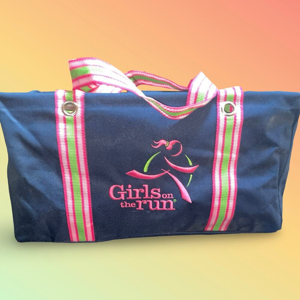 Thirty-One Medium Utility Tote Bag Navy Blue Girls On The Run Pink Green 31